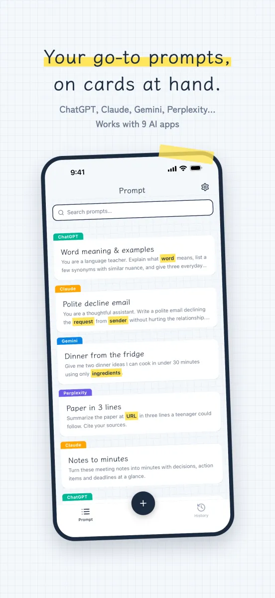 List of saved prompts