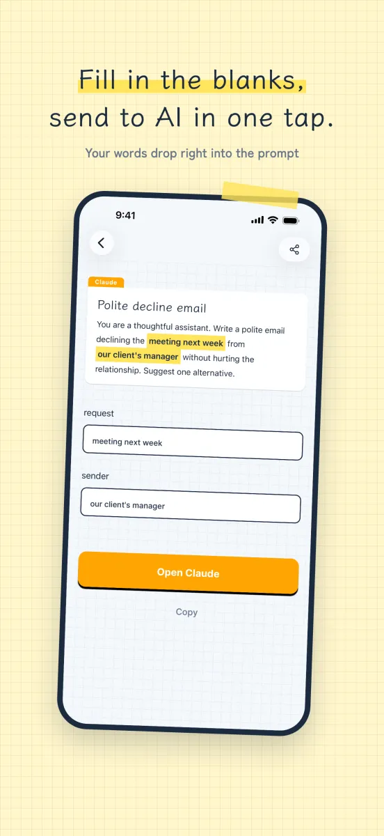 Filling in blanks before opening the AI app