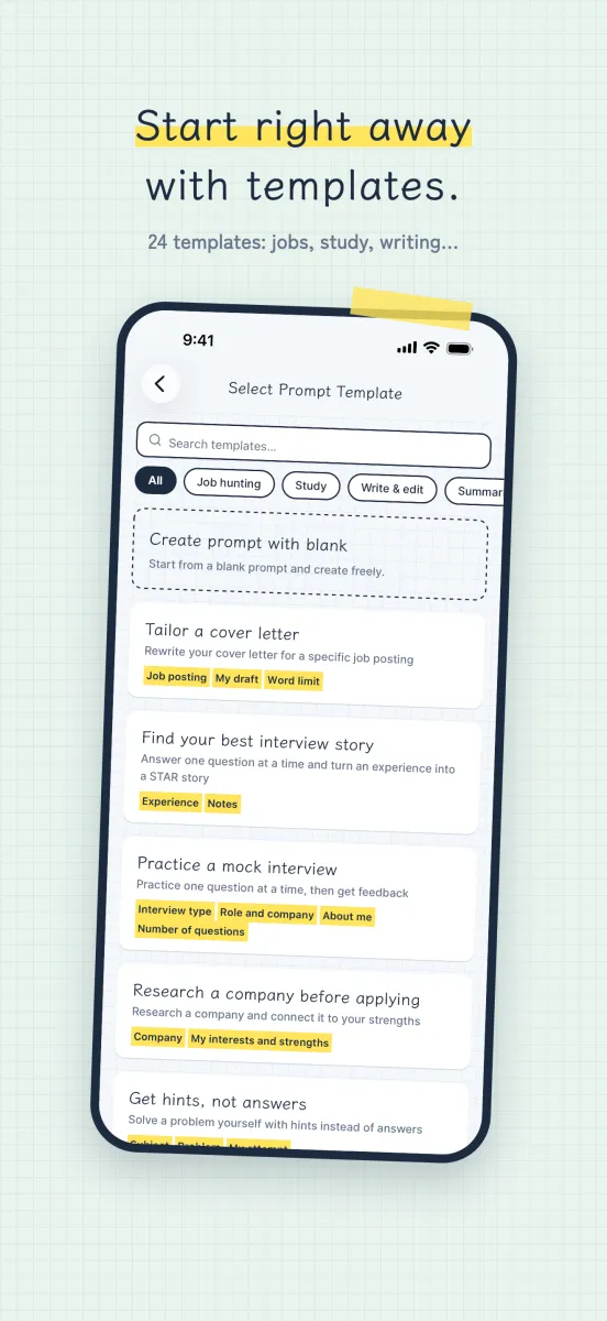 Templates grouped by category